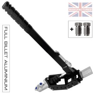 450MM PREMIER-PRO VERTICAL [FULL-BILLET ALUMINIUM] HANDBRAKE – REMOTE HYDRAULIC [1-HANDLE 1-CYLINDER] STD KIT [BLACK] PLUS UNIONS
