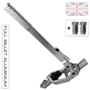 450MM PREMIER-PRO VERTICAL [FULL-BILLET ALUMINIUM] HANDBRAKE – REMOTE HYDRAULIC [1-HANDLE 1-CYLINDER] STD KIT [SILVER] PLUS UNIONS