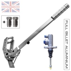 600MM PREMIER-PRO VERTICAL [FULL-BILLET ALUMINIUM] HANDBRAKE – AP REMOTE HYDRAULIC [1-HANDLE 1-CYLINDER] AP-STD KIT [SILVER] PLUS UNIONS
