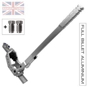 600MM PREMIER-PRO VERTICAL [FULL-BILLET ALUMINIUM] HANDBRAKE – REMOTE HYDRAULIC [1-HANDLE 1-CYLINDER] STD KIT [SILVER] PLUS UNIONS